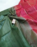 Eri Silk Tussar Striped Saree â€“ Green â€“ Subtle Shine â€“ Indiehaat