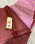 Eri Silk Tussar Striped Saree â€“ Maroon & Beige â€“ Traditional â€“ Indiehaat
