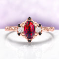 Esme Black Fire Opal & Onyx Ring in 14K Rose Gold Vermeil by Aquamarise, featuring a fiery opal center with black onyx and diamond accents in a fantasy-inspired rose gold design.