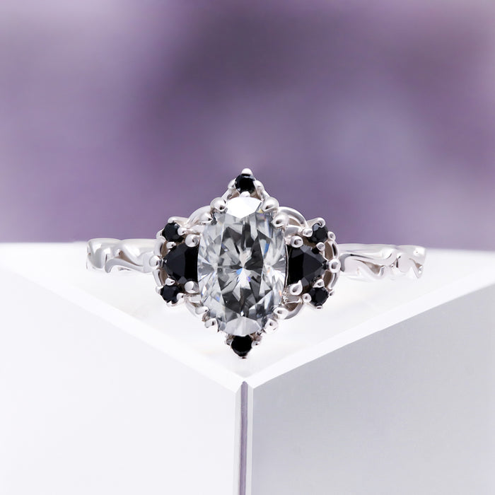 Esme Gray Moissanite & Black Onyx Ring in Sterling Silver by Aquamarise, close-up detail