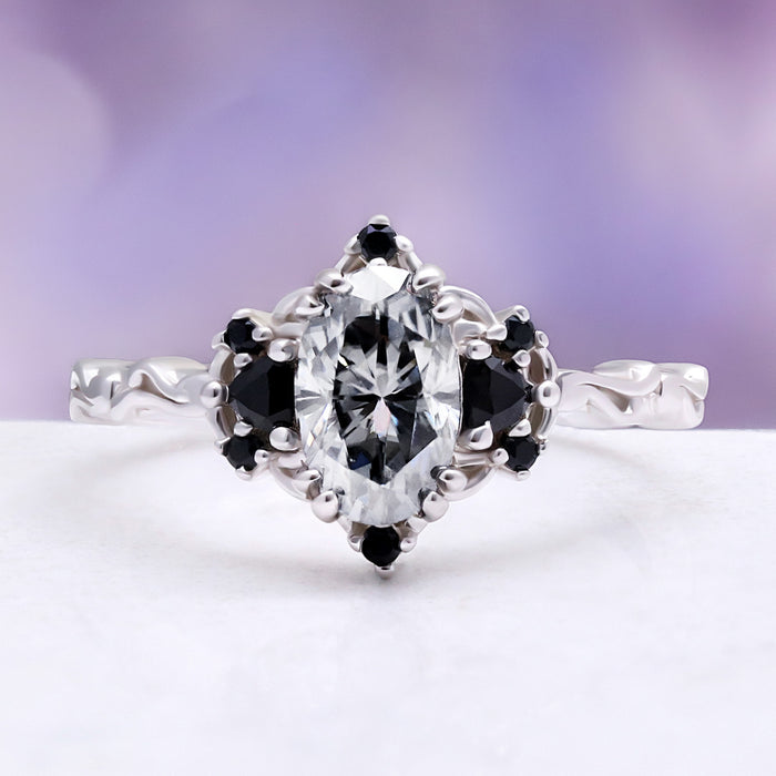 Esme Gray Moissanite & Black Onyx Ring in Sterling Silver by Aquamarise