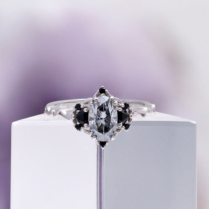 Esme Gray Moissanite & Black Onyx Ring in Sterling Silver by Aquamarise, side profile view