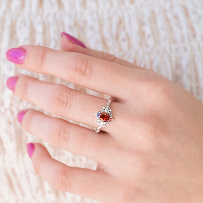 Pigeon Blood Red Moissanite Engagement Ring
