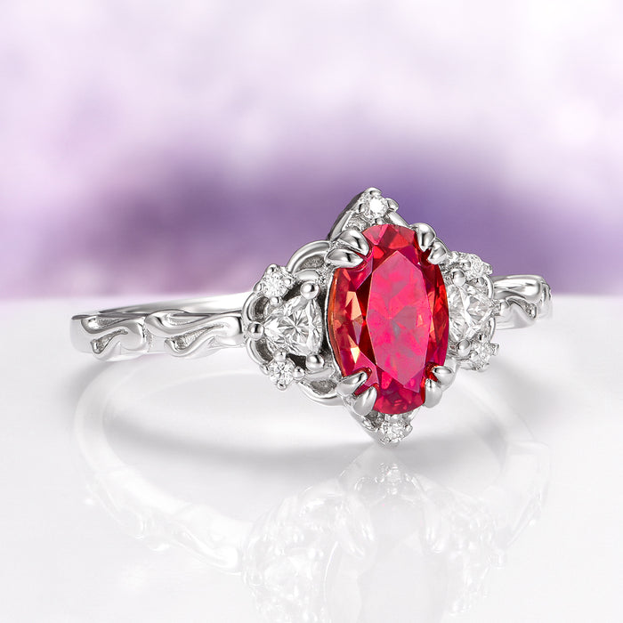 Pigeon Blood Red Moissanite Engagement Ring