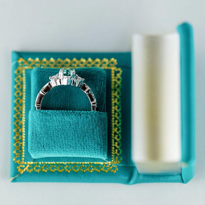 Summer Court Handmade Leather Book Ring Box- Ocean Tide Teal Edition (Small) featuring a silver ring inside a teal leather box by Aquamarise from Ring Boxes & Keepsake Proposals collection.