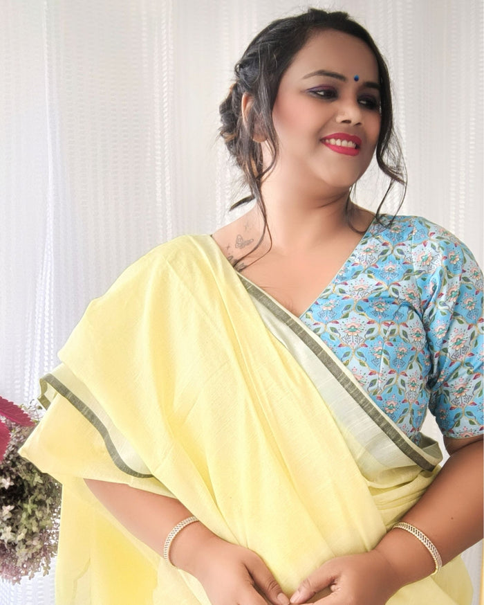 Ethereal Pure Linen Hand Dyed Yellow Saree