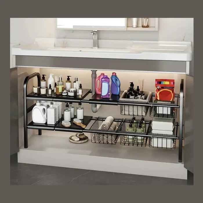Expandable Under Sink & Cabinet Shelf Organizer – Multi-Use Storage Rack for Kitchen & Bathroom – Cabinet Organizer