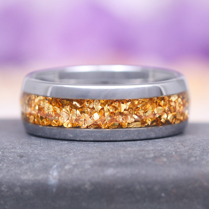 Fantasy Cut Citrine Couples Ring Set by Aquamarise, featuring a polished silver band inlaid with crushed natural citrine stones, part of Matching Couples' Rings, Citrine Jewelry, and Fantasy-Inspired Rings collections.