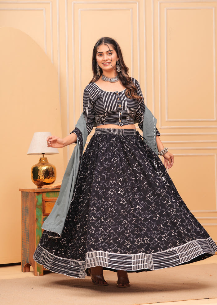 Indiehaat | Blockprinted Black Lehanga Choli Set
