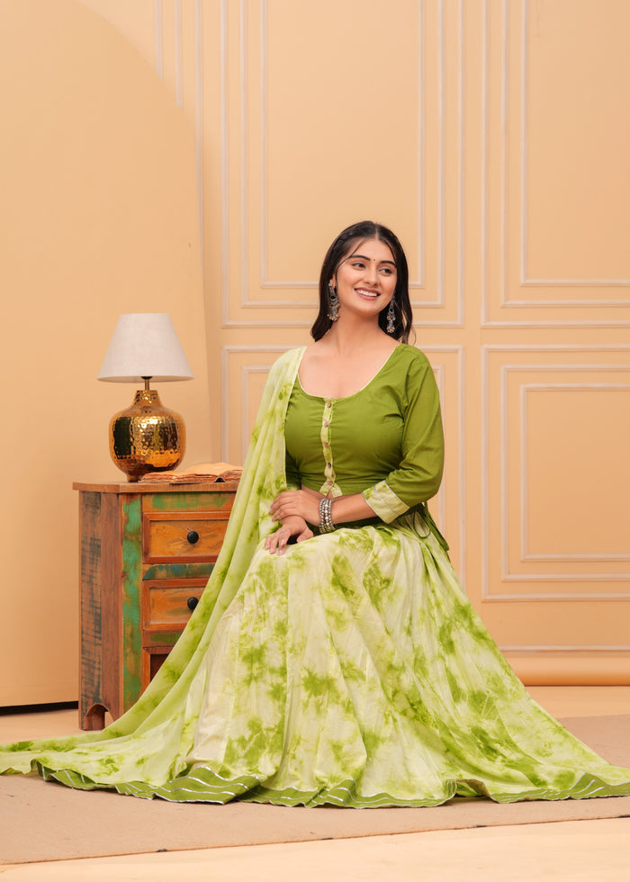Indiehaat | Shibori Green Lehanga Choli Set