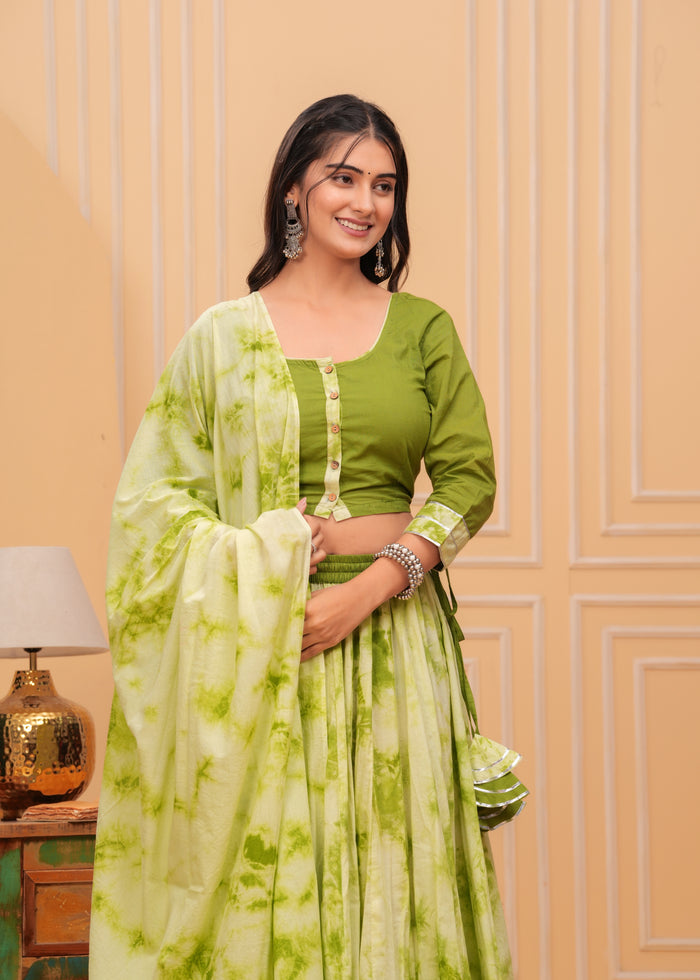 Indiehaat | Shibori Green Lehanga Choli Set