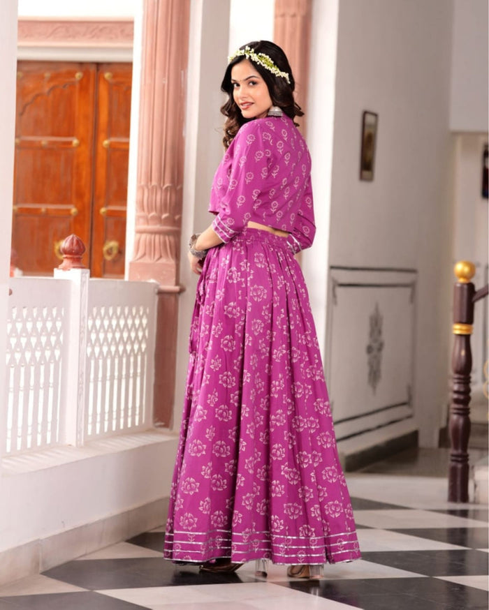 Indiehaat | Festive Fusion Lehanga Choli Set Dark Pink BlockPrinted