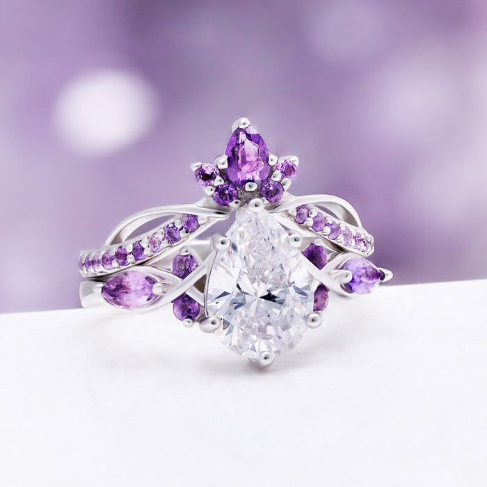Feyra Natural Amethyst & Diamond Ring in Sterling Silver by Aquamarise