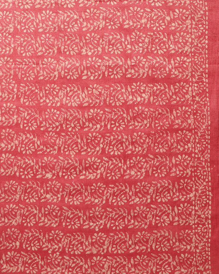 Fiery Khadi Cotton Wax Batik Hand Dyed Red Suit (T+B+D)