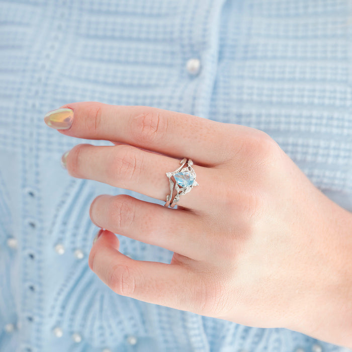 Fireworks Cut Aquamarine Engagement Ring Set in 14K White Gold (Fantasy Cut) by Aquamarise Gold, featuring a uniquely faceted aquamarine centerpiece on an elegant white gold band, part of the Solid Gold Engagement Rings and March Birthstone Jewelry collections.