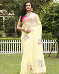 French Beige Pure Kota Doria Saree Embroidered