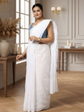 Frosty Chikankari Kota Doria Saree White Handcrafted