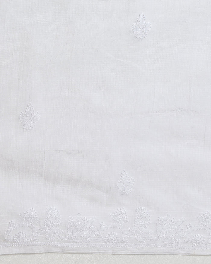 Frosty Chikankari Kota Doria Saree White Handcrafted
