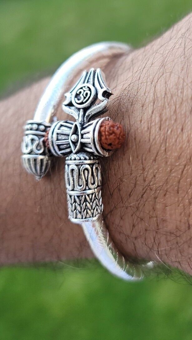 Fuji Kaze Grace Om Bracelet Lord Shiva Trishul Rudraksha Hindu Kara Kada Y1 Ohm trident Bangle Fuji