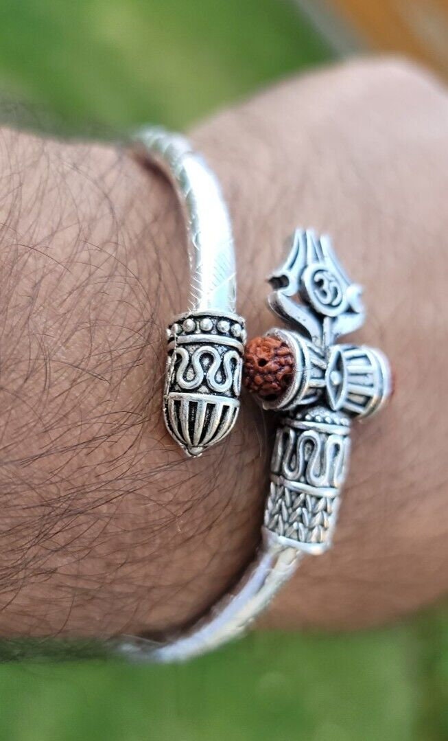 Fuji Kaze Grace Om Bracelet Lord Shiva Trishul Rudraksha Hindu Kara Kada Y1 Ohm trident Bangle Fuji