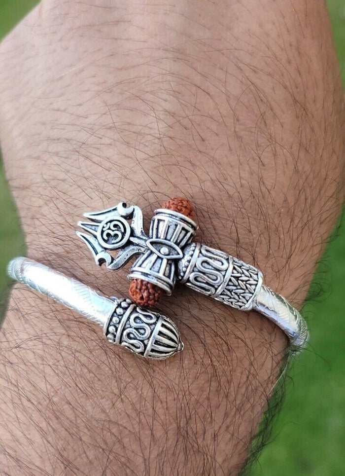 Fuji Kaze Grace Om Bracelet Lord Shiva Trishul Rudraksha Hindu Kara Kada Y1 Ohm trident Bangle Fuji