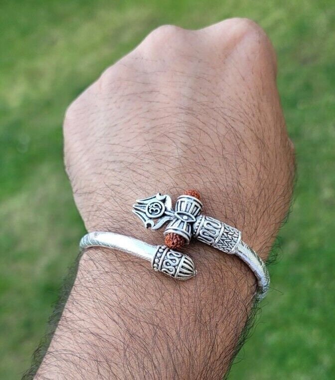 Fuji Kaze Grace Om Bracelet Lord Shiva Trishul Rudraksha Hindu Kara Kada Y1 Ohm trident Bangle Fuji