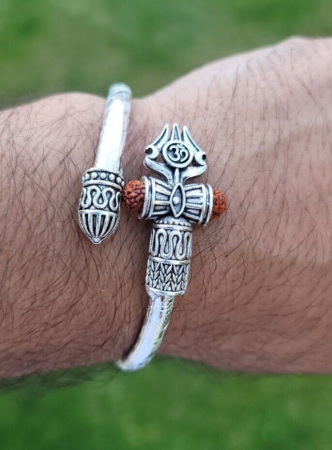 Fuji Kaze Grace Om Bracelet Lord Shiva Trishul Rudraksha Hindu Kara Kada Y1 Ohm trident Bangle Fuji