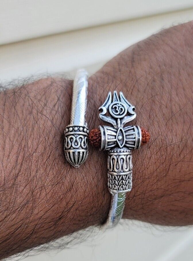 Fuji Kaze Grace Om Bracelet Lord Shiva Trishul Rudraksha Hindu Kara Kada Y1 Ohm trident Bangle Fuji