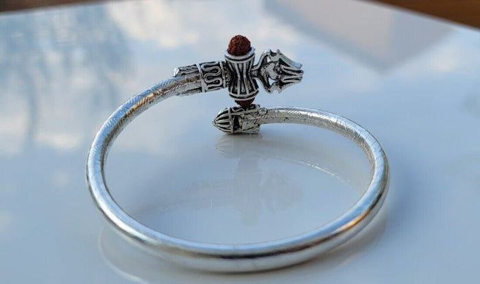 Fuji Kaze Grace Om Bracelet Lord Shiva Trishul Rudraksha Hindu Kara Kada Y1 Ohm trident Bangle Fuji