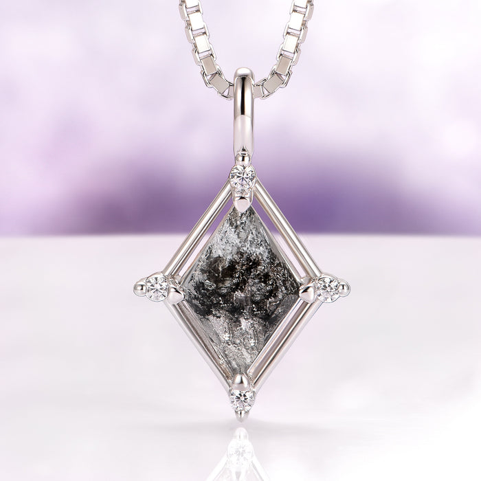 Galaxy Salt and Pepper Diamond Necklace in Sterling Silver (Herkimer Diamond) by Aquamarise, featuring a geometric raw diamond pendant on an elegant silver chain, perfect for meaningful gift occasions.