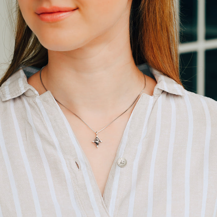 Galaxy Salt and Pepper Diamond Necklace in Sterling Silver (Herkimer Diamond) by Aquamarise, featuring a geometric raw diamond pendant on a delicate silver chain, ideal for meaningful jewelry gifts.
