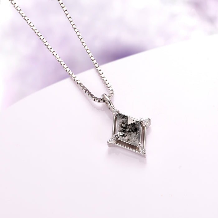 Galaxy Salt and Pepper Diamond Necklace in Sterling Silver (Herkimer Diamond) by Aquamarise, featuring a geometric salt and pepper raw diamond pendant on a fine silver chain.