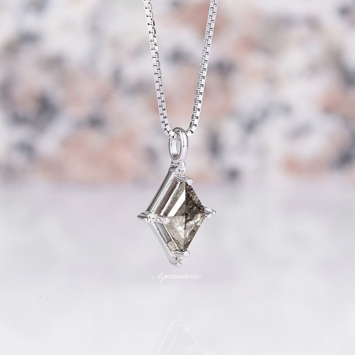 Galaxy Salt and Pepper Diamond Necklace in Sterling Silver (Herkimer Diamond) featuring a unique raw diamond pendant on an elegant silver chain by Aquamarise, perfect for meaningful jewelry gifts.
