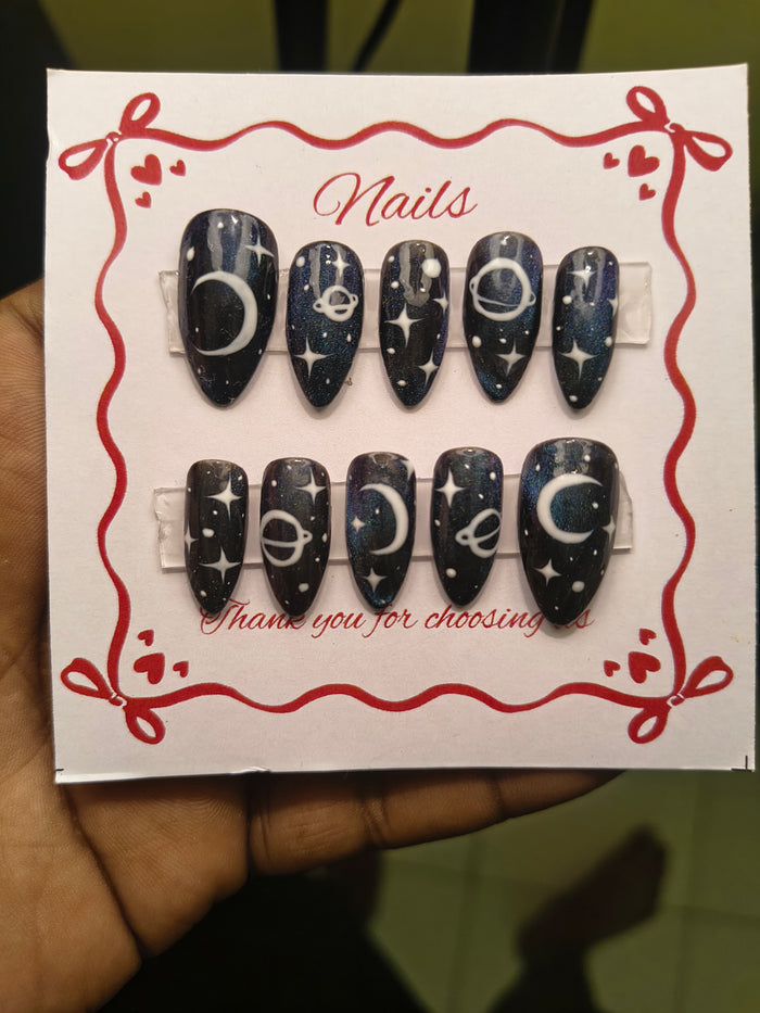 Galaxy Night Press-On Nails – Handmade Reusable Nail Set