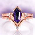 Galaxy Sandstone (Starry Night) Engagement Ring Set in 14K Solid Rose Gold by Aquamarise Gold, featuring a coffin cut starry blue sandstone with diamond accents in a celestial-inspired design.