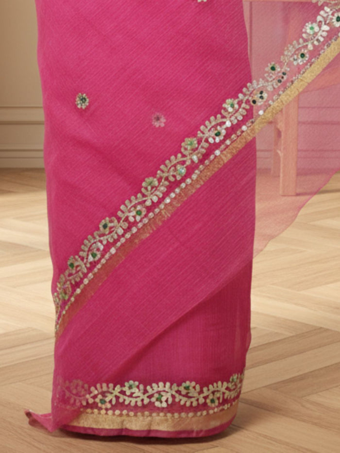 Gilded Grace Kota Cotton Gota Patti Dark Pink Saree