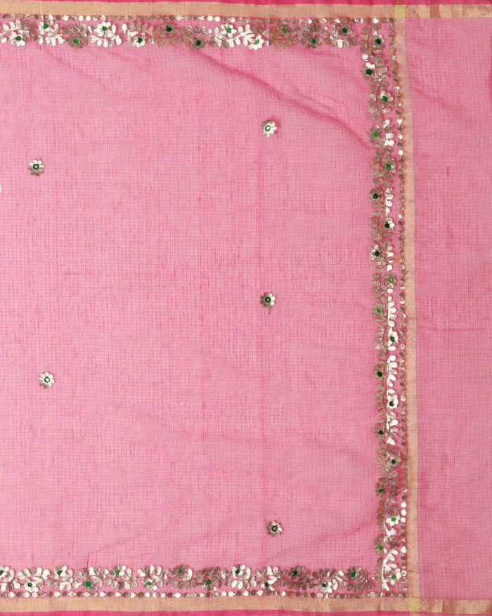Gilded Grace Kota Cotton Gota Patti Dark Pink Saree