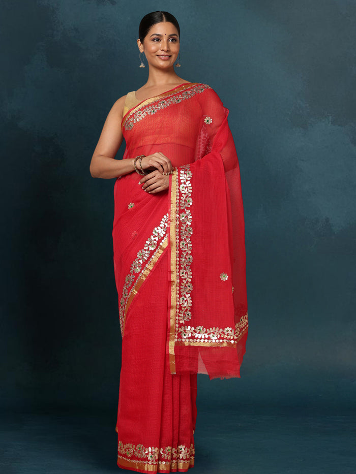Indiehaat | Kota Cotton Gota Patti Maroon Saree