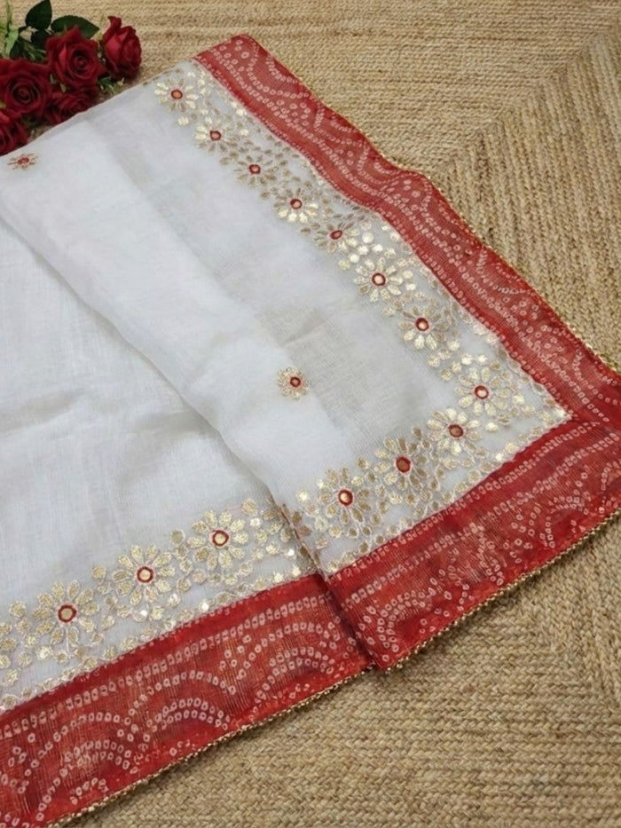 Indiehaat | Kota Cotton Gota Patti White Saree