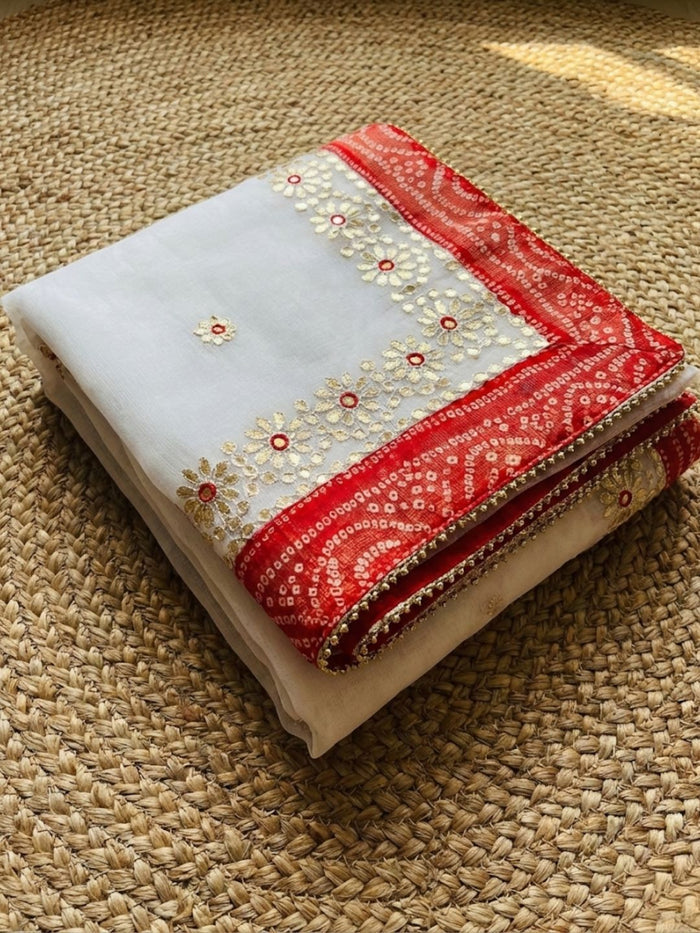 Indiehaat | Kota Cotton Gota Patti White Saree