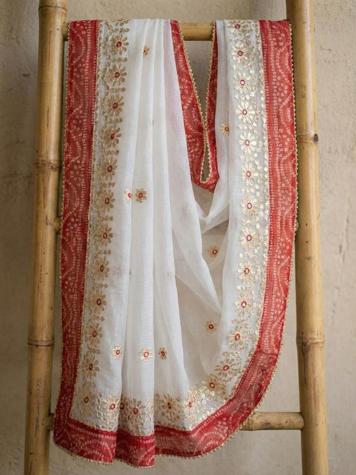 Indiehaat | Kota Cotton Gota Patti White Saree