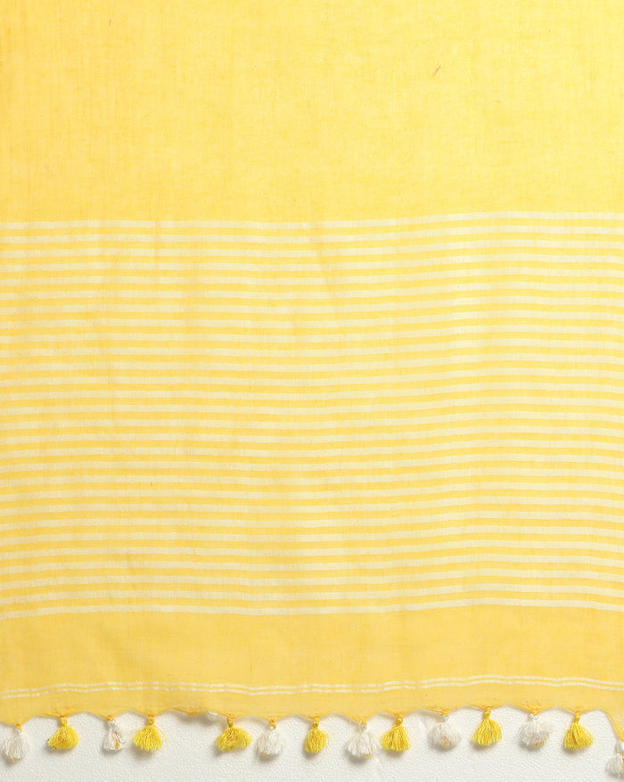 Gleaming Pure Linen Handloom Saree Embroidered Yellow