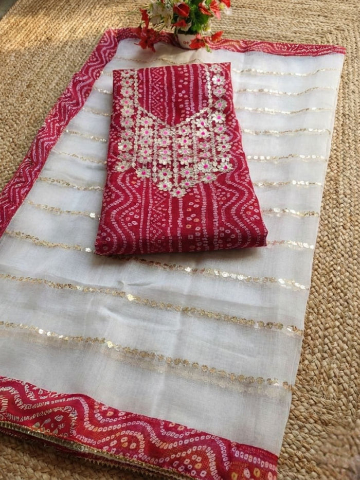 Glimmering Dark Pink Kota Dori Suit (Top+Bottom+Dupatta)