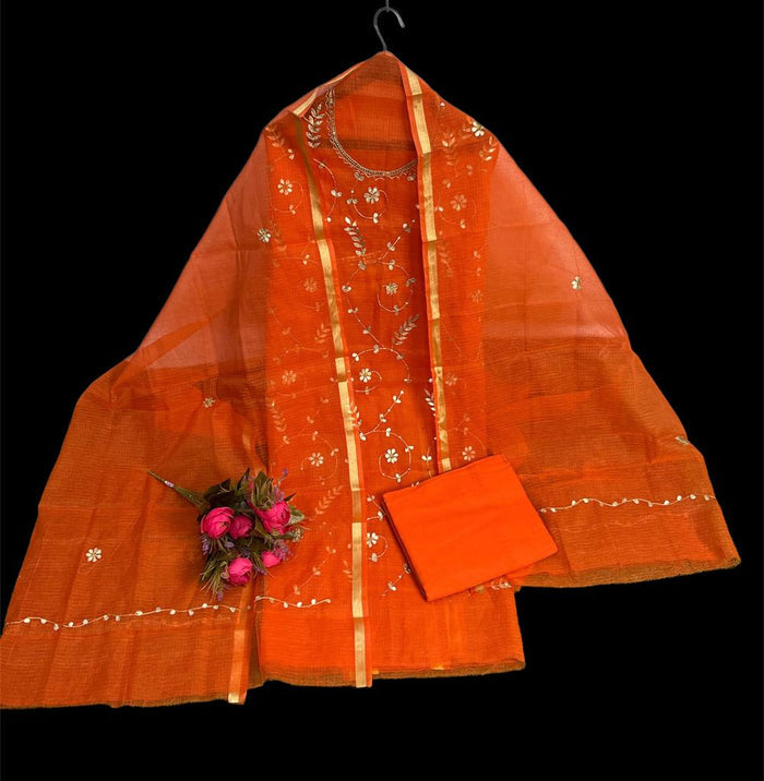 Kota Doria Suit GotaPatti Red 13% Off - IndieHaat