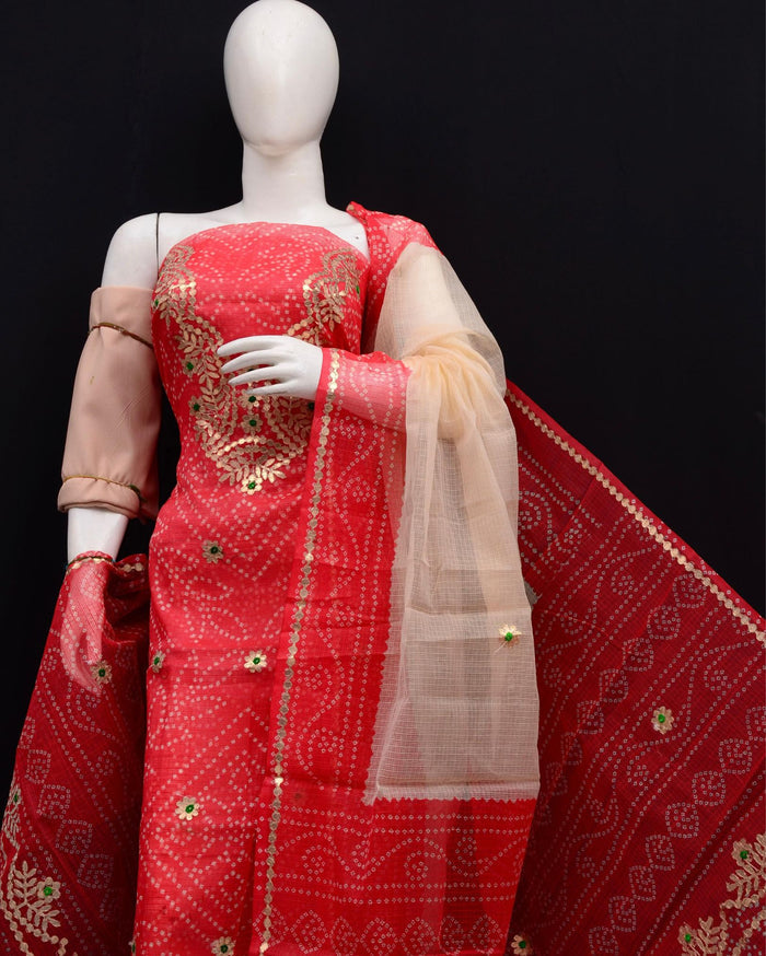 Indiehaat | Kota Doria Gota Patti, Bandhej Suit Red