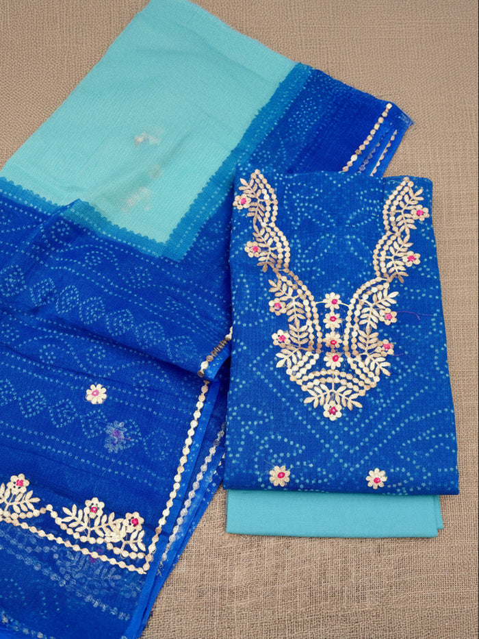 Glimmering Kota Doria Suit (Top+Bottom+Dupatta) Blue