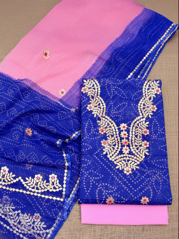Glimmering Navy Blue Kota Doria Suit (Top+Bottom+Dupatta)