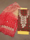 Glimmering Red & Yellow Kota Doria Gota Patti Suit (T+B+D)