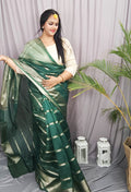 Banarasi Pure Organza Silk Green Saree for Traditional Wear | Indiehaat