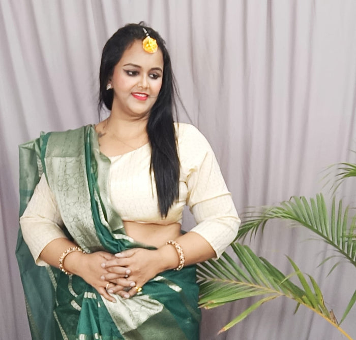 Banarasi Pure Organza Silk Green Saree for Traditional Wear | Indiehaat